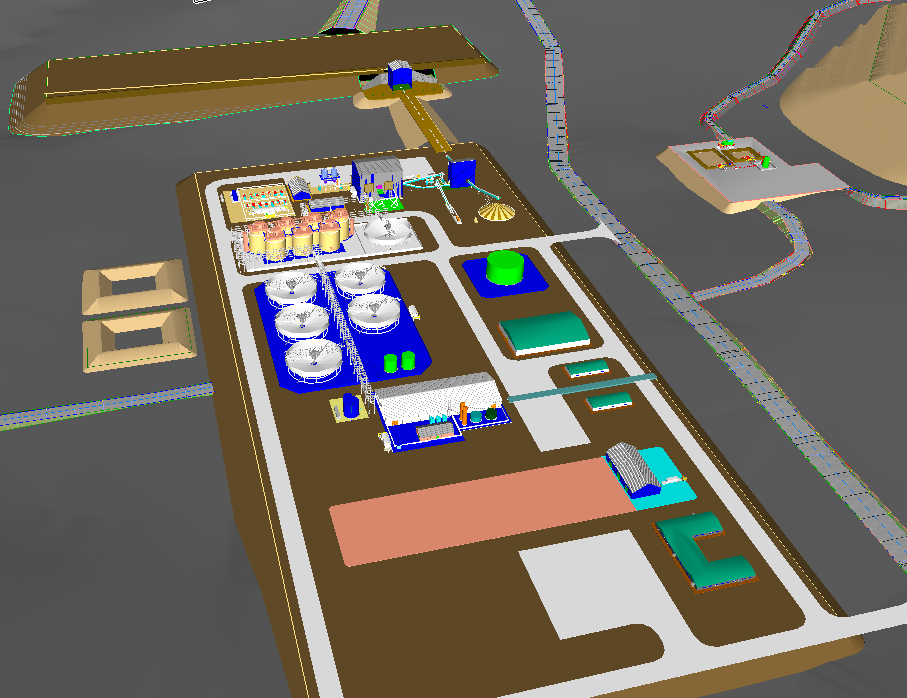 Process Plant design reference with buildings, tanks, internal roads and platforms